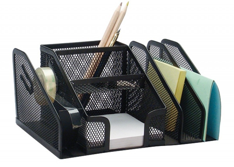 DESK ORGANIZER WITH PADS, Q-CONNECT, STEEL, MESH, 205X145X100MM, BLACK