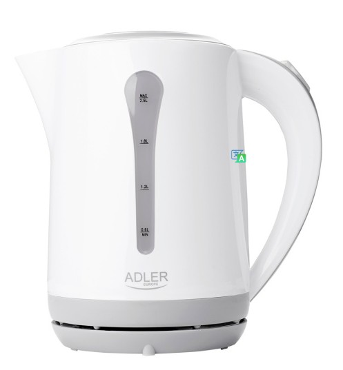 CORDLESS KETTLE PLASTIC, ADLER 2,5L, POWER 2200 W, WHITE
