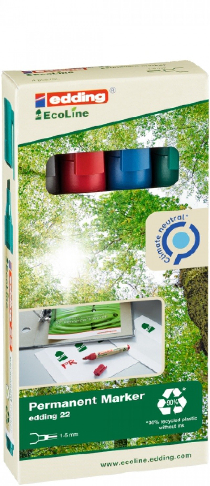 PERMANENT MARKER ECOLINE E-22, EDDING,1-5 MM, SET/4 MIX COLOURS