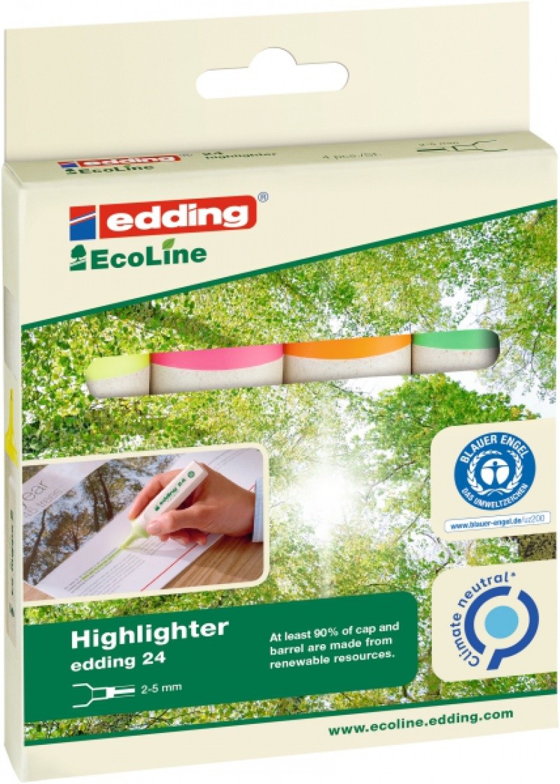 HIGHLIGHTER ECOLINE E-24, EDDING,2-5 MM, SET/4 MIX COLOURS