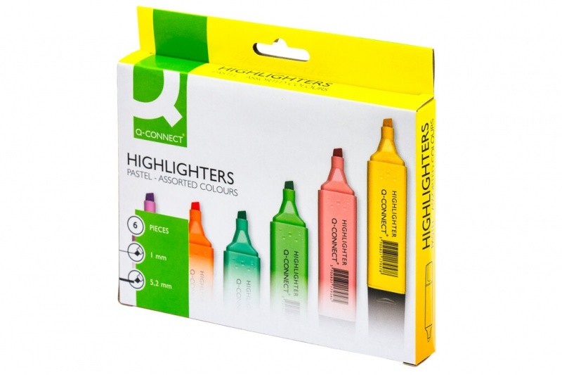 HIGHLIGHTER, Q-CONNECT, 6PCS, MIX, PASTEL COLOURS