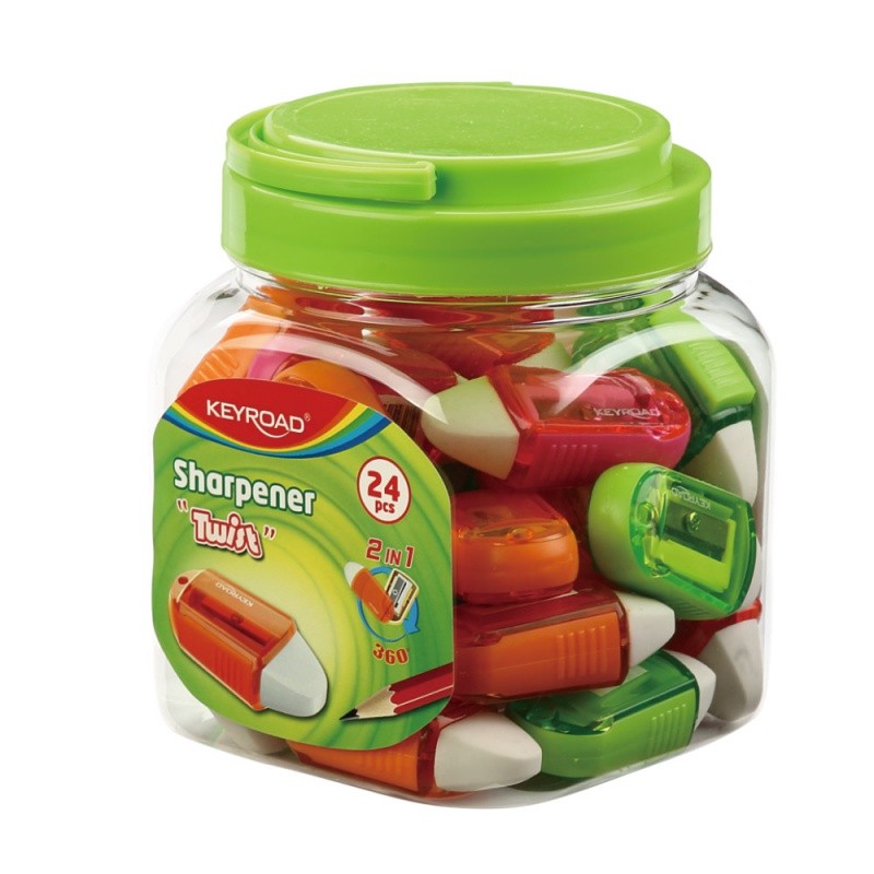 SHARPENER WITH ERASER, TWIST, KEYROAD, 1-HOLE, PET TUBE /KR971076