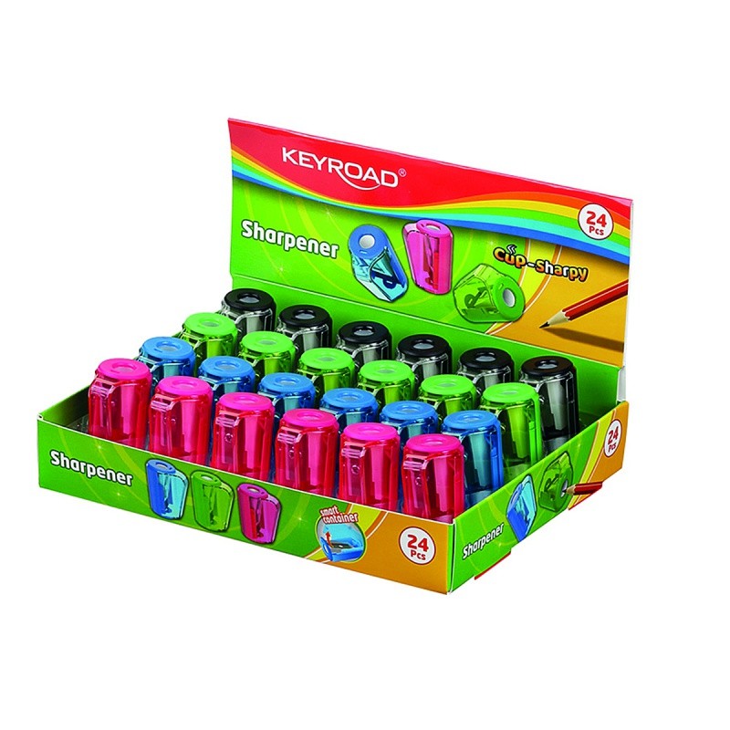 PLASTIC SHARPENER, KEYROAD , 1-HOLE, WITH CONTAINER, COLOR BOX