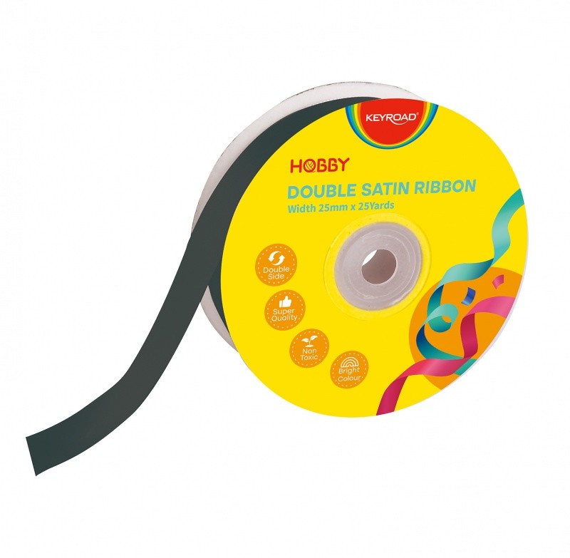 RIBBON, KEYROAD, SATIN, DOUBLE, WIDTH 25MM X 22,86M, SINGLE ROLL WITH CARD, BLACK