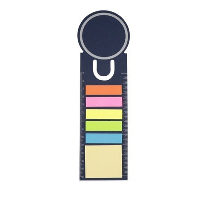 Memo holder, sticky notes, bookmark, notebook, ruler