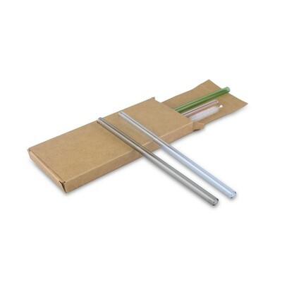 ()B'RIGHT reusable glass drinking straw set, 4 pcs with cleaning brush