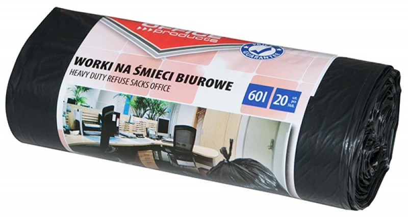 HEAVY DUTY REFUSE SACKS "OFFICE" RIDEX, 60L, 20PCS, BLACK
