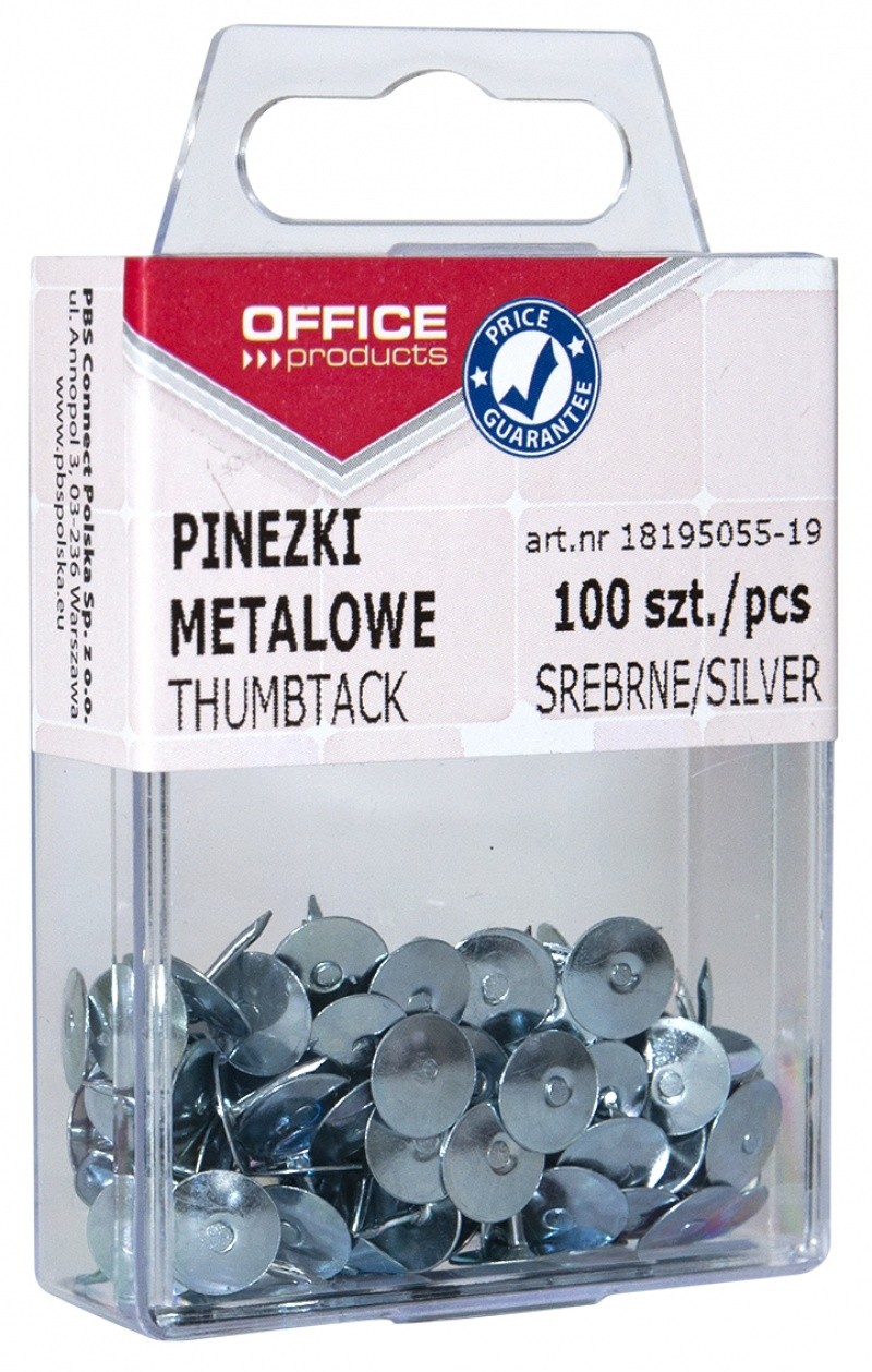 ჭიკარტი ბრტყელთავიანი (100 ცალი) კოლოფით OFFICE PRODUCTS
