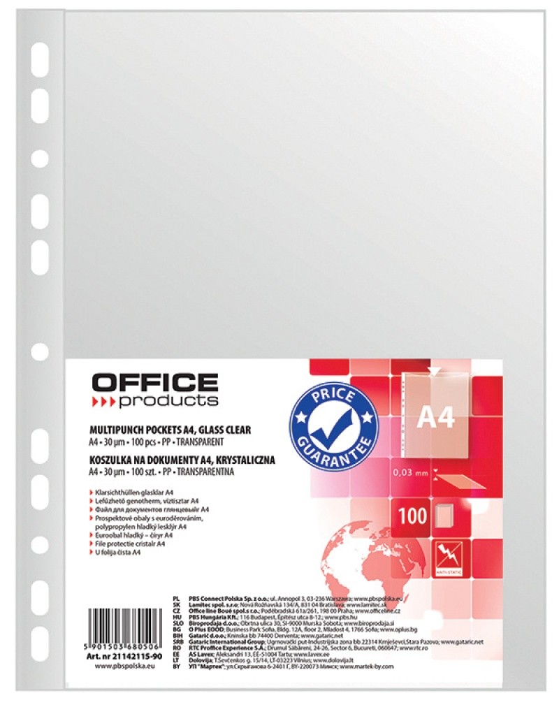 ფაილი 30 მიკრონი (100 ცალი) OFFICE PRODUCTS პრიალა ზედაპირით (ადვილად ხსნადი)