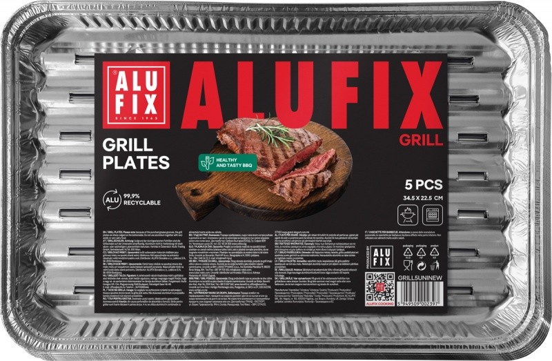 გრილის ალუმინის ფორმა ALUFIX Fix-Grill, მართკუთხა 34.5X22.5სმ, 5 ცალი