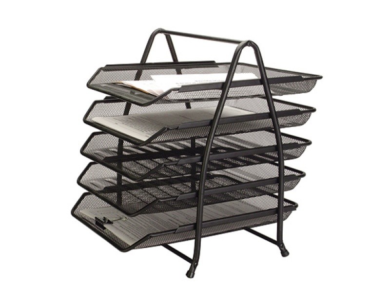 5-TIER DOCUMENT TRAY, Q-CONNECT, STEEL, MESH, 275X350X375MM, BLACK