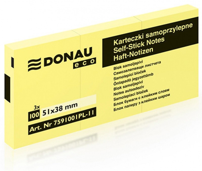 ჩასანიშნი წებოვანი სტიკერი DONAU ECO 38X51მმ 100 ფურცელი ყვითელი