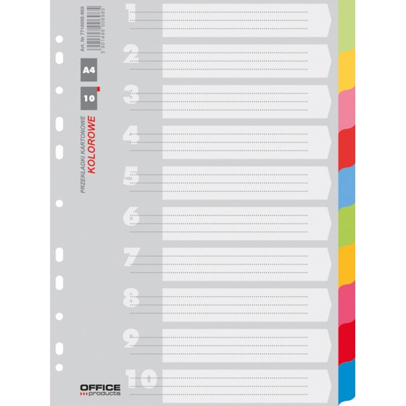PAPER DIVIDERS 10 SHEETS OFFICE PRODUCTS A4 ASSORTED COLOURS