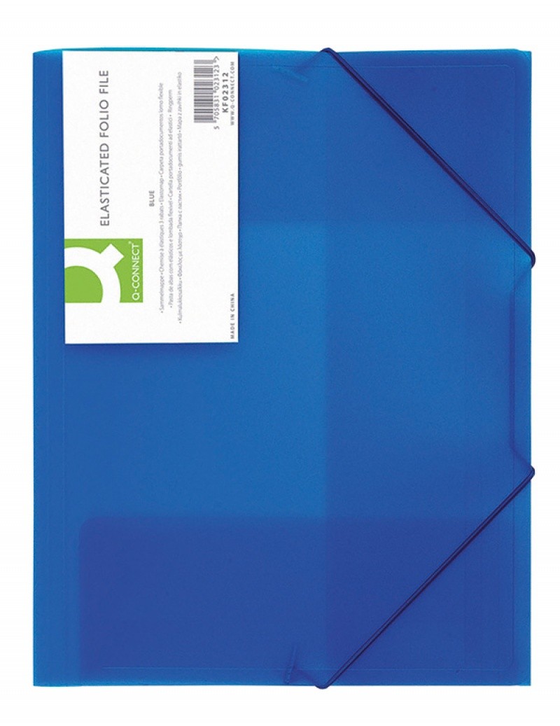 ELASTICATED 3 FLAP FOLDER, Q-CONNECT, A4, PP, 400MIC HALF-TRANSPARENT, BLUE