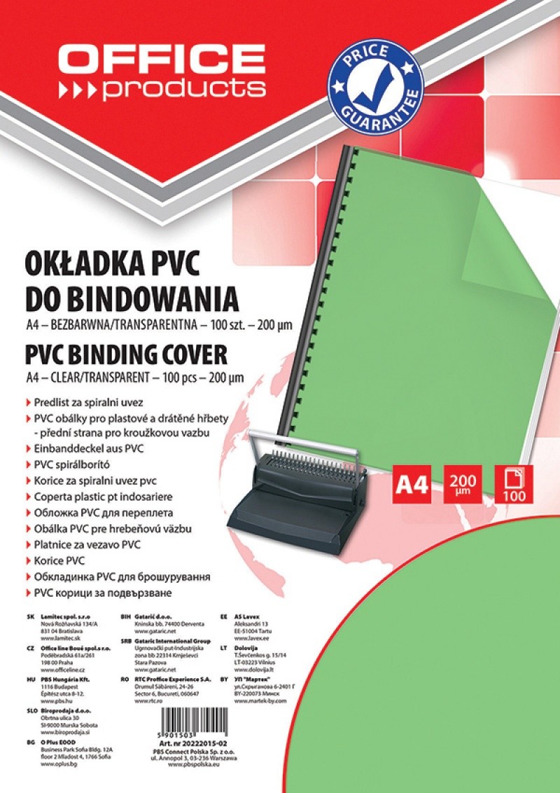 PVC BINDING COVER OFFICE PRODUCTS 200MIC A4, 100 PCS/BAG GREEN HALF TRANSPARENT