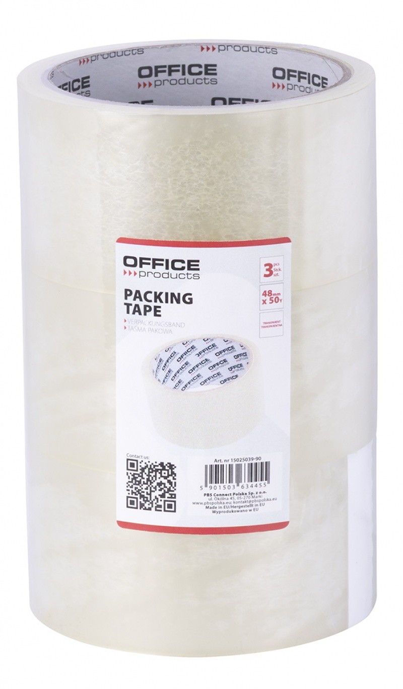 PACKING TAPE, OFFICE PRODUCTS, 48MM X 50YDS, 36 MIC, 3 PCS, CLEAR